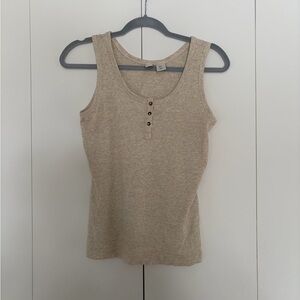 Joie Heathered Beige Tank with Three-Button Placket